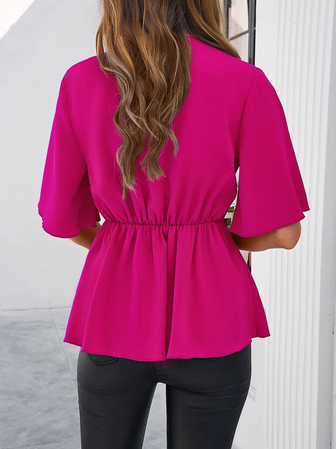 Surplice Tie Waist Half Sleeve Blouse sold by Charming Charlie product image thumbnail 2