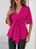 Surplice Tie Waist Half Sleeve Blouse sold by Charming Charlie