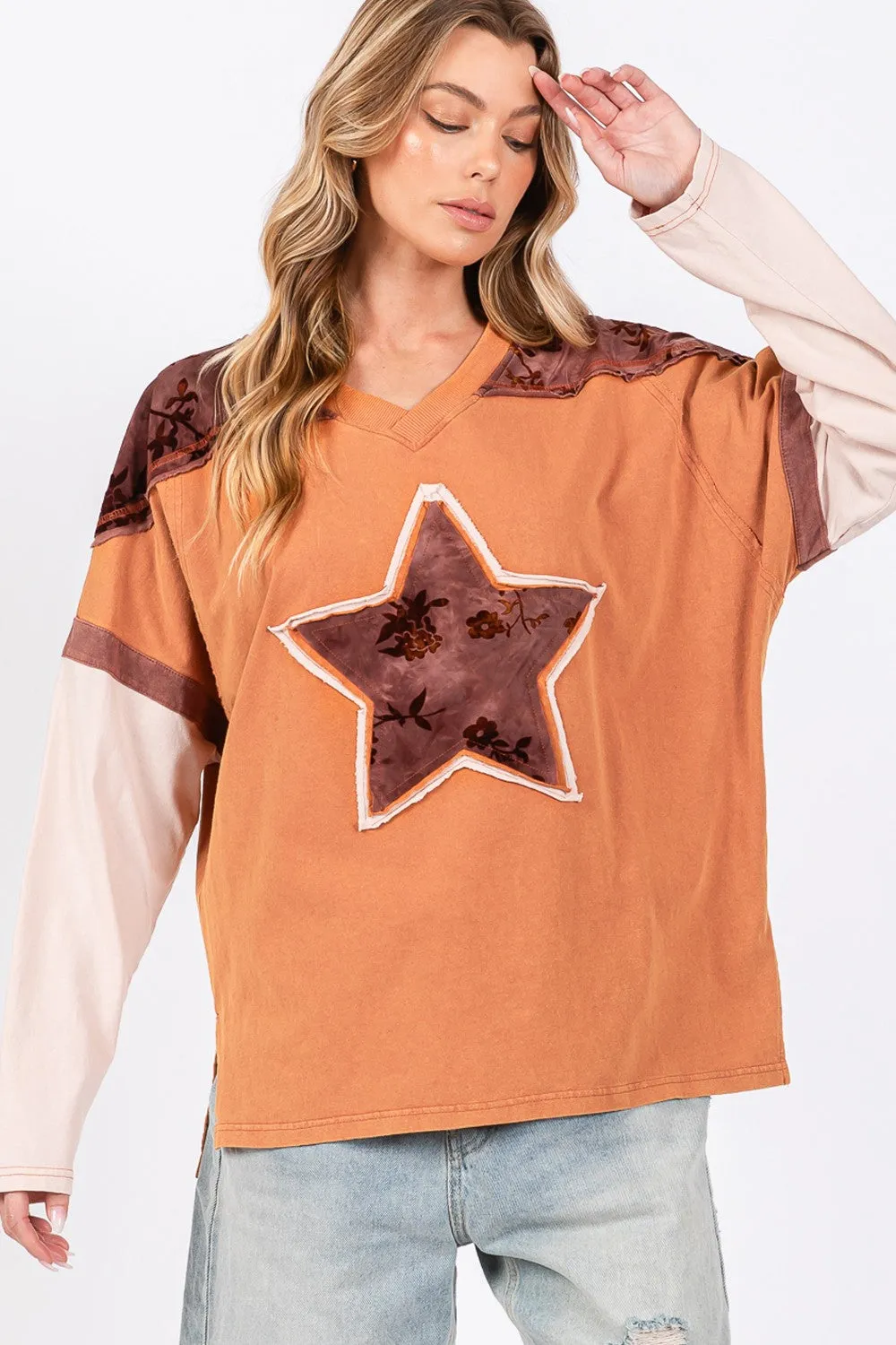 SAGE + FIG Star Patch Long Sleeve Color Block T-Shirt sold by Charming Charlie product image thumbnail 5