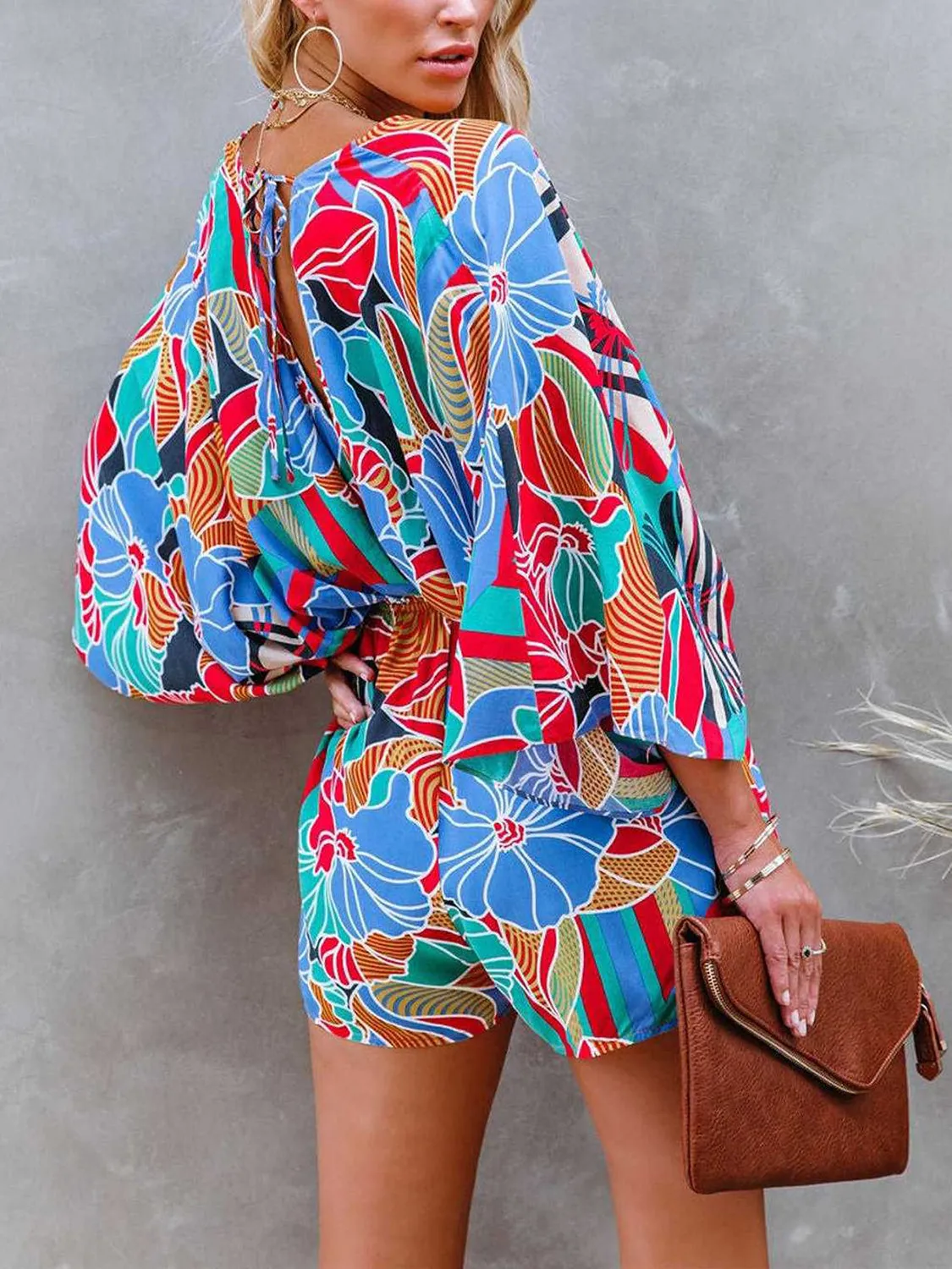 Tied Printed Kimono Sleeve Romper sold by Charming Charlie product image thumbnail 3