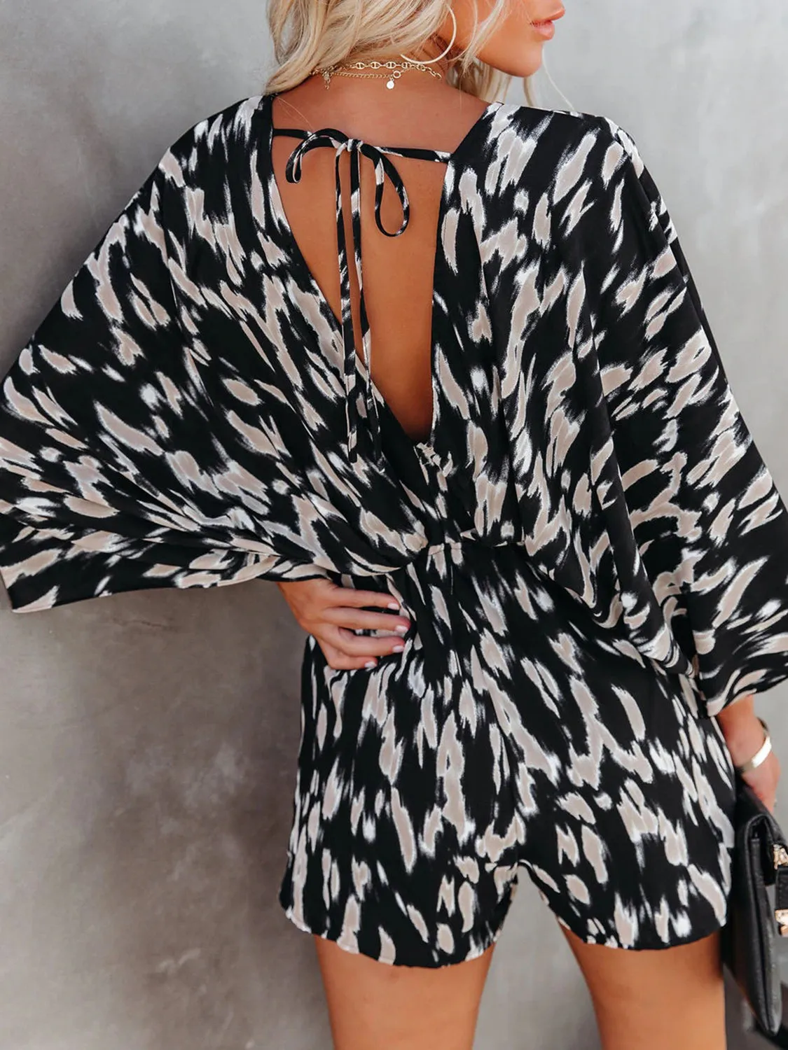 Tied Printed Kimono Sleeve Romper sold by Charming Charlie product image thumbnail 5