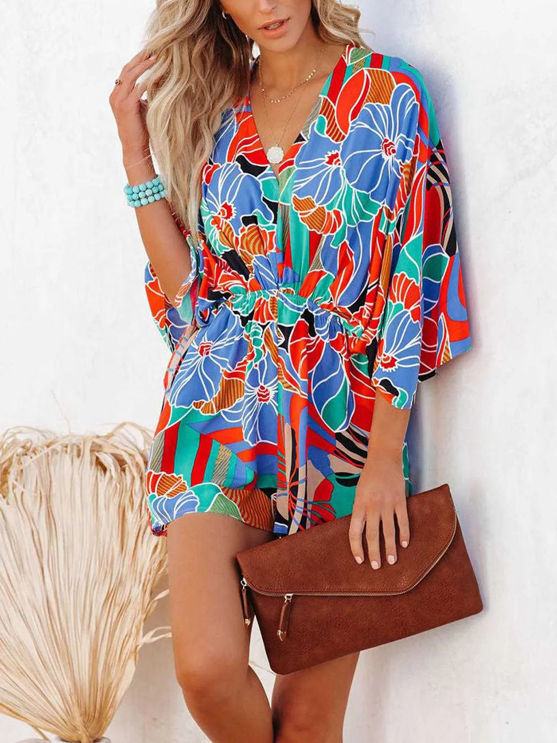 Tied Printed Kimono Sleeve Romper sold by Charming Charlie product image thumbnail 2