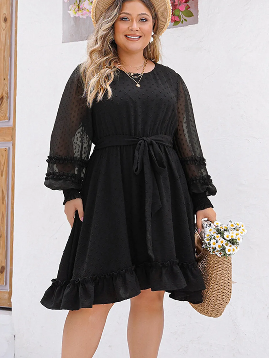 Plus Size Swiss Dot Round Neck Long Sleeve Dress sold by Charming Charlie product image thumbnail 4