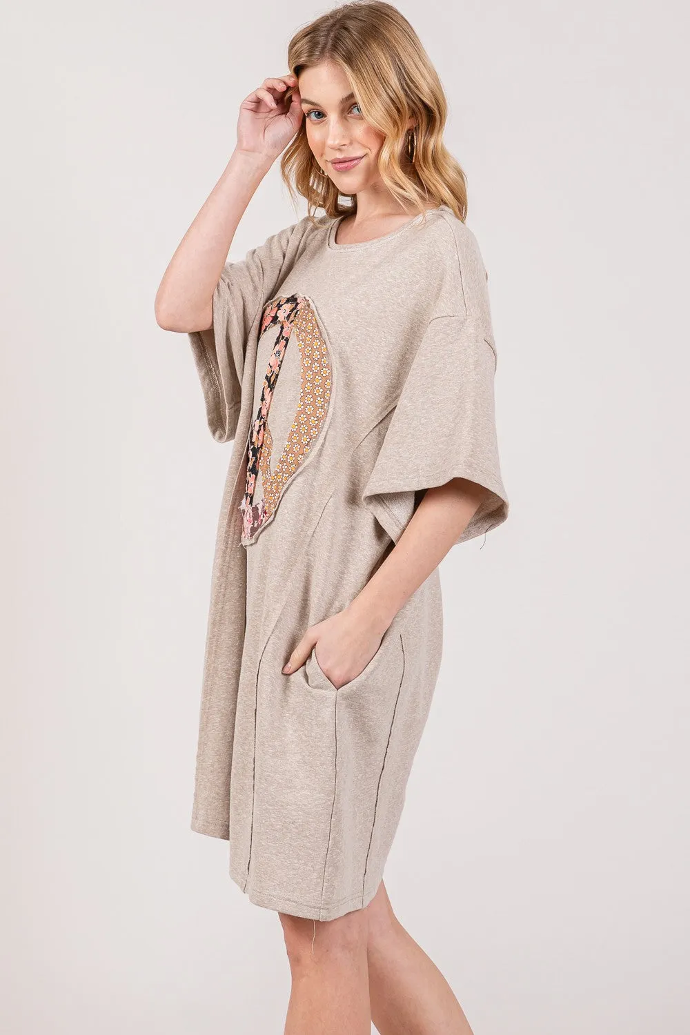 SAGE + FIG Full Size Peace Sign Applique Short Sleeve Tee Dress sold by Charming Charlie product image thumbnail 4