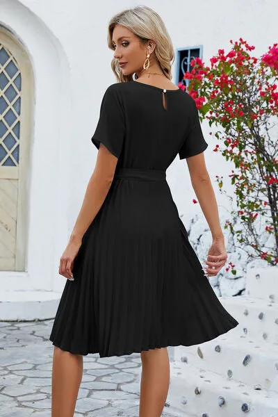 Pleated Tie Waist Short Sleeve Dress sold by Charming Charlie product image thumbnail 2