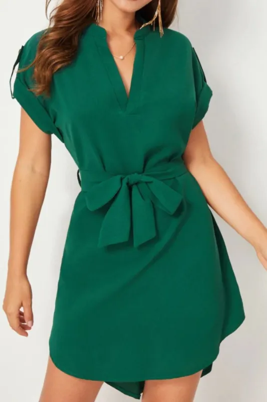 Tied Notched Short Sleeve Dress sold by Charming Charlie
