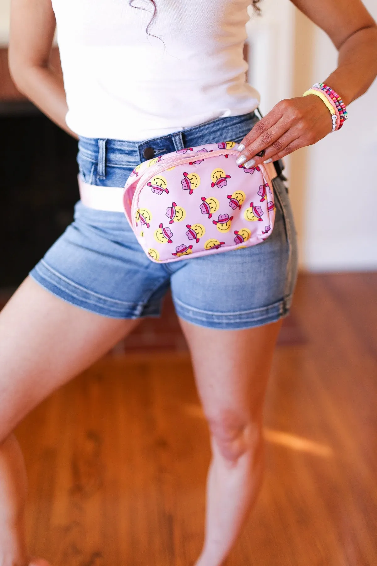 Light Pink Cowboy Smiley Face Crossbody Belt Sling Bag sold by Charming Charlie product image thumbnail 2