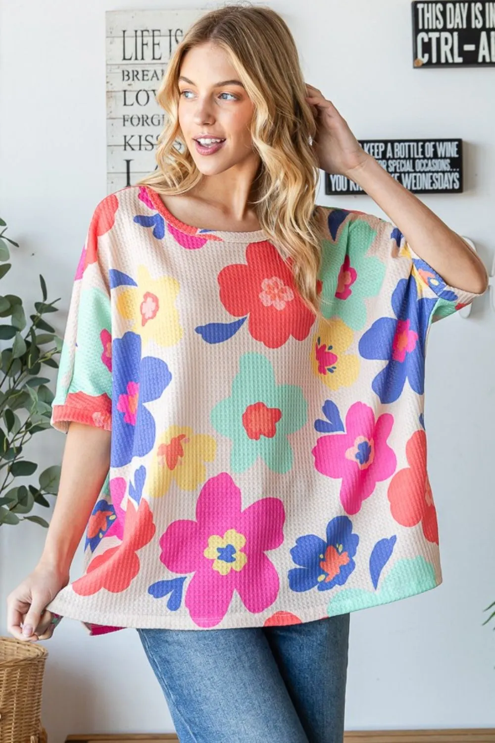 HOPELY Floral Waffle Oversize T-Shirt sold by Charming Charlie product image thumbnail 3