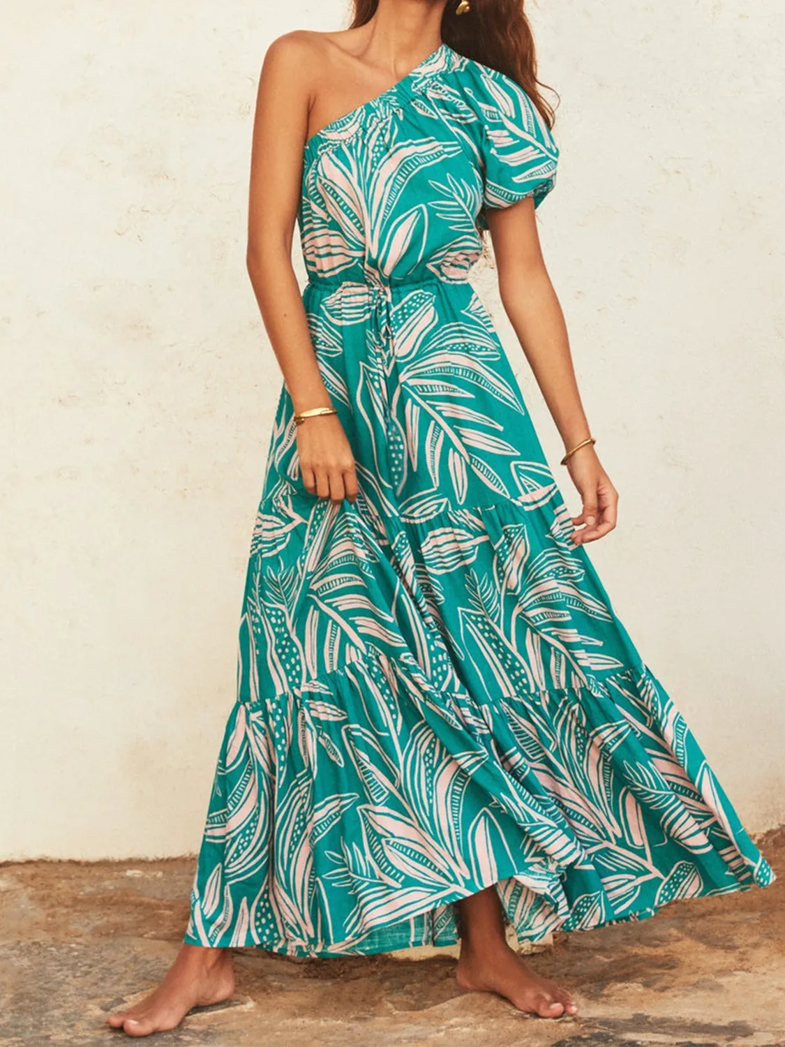 Printed One Shoulder Puff Sleeve Dress sold by Charming Charlie