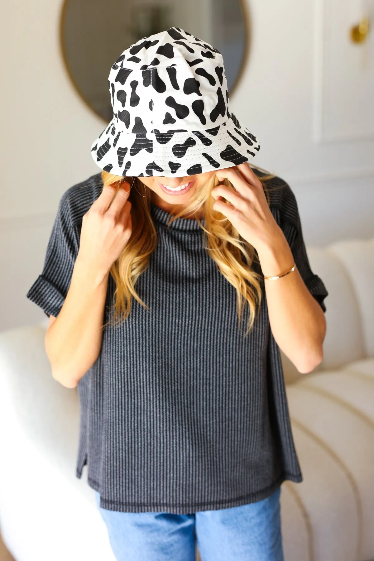 Cow Print Canvas Bucket Hat sold by Charming Charlie product image thumbnail 2