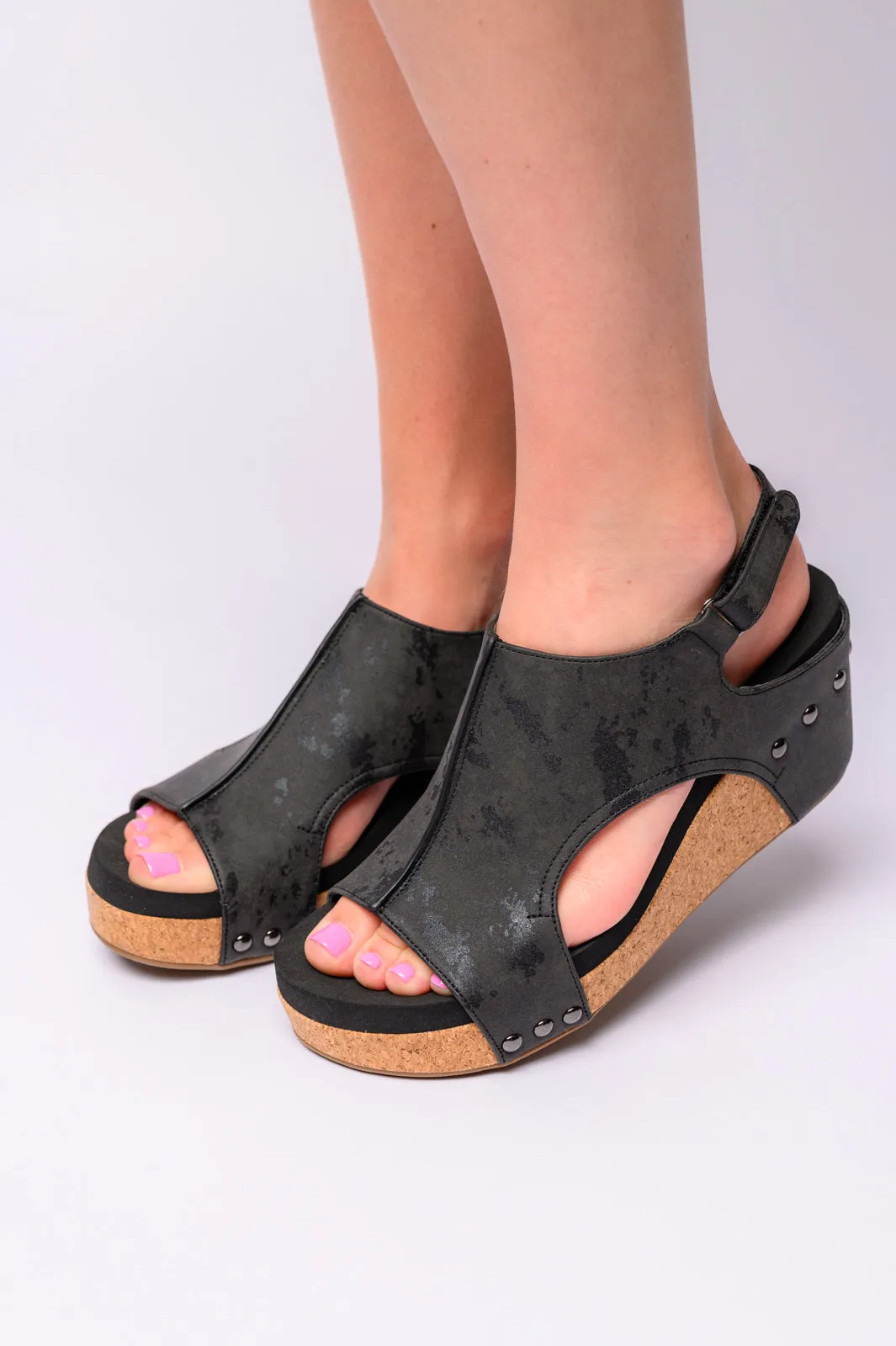 Carley Wedge Sandals in Black Metallic sold by Charming Charlie product image thumbnail 3