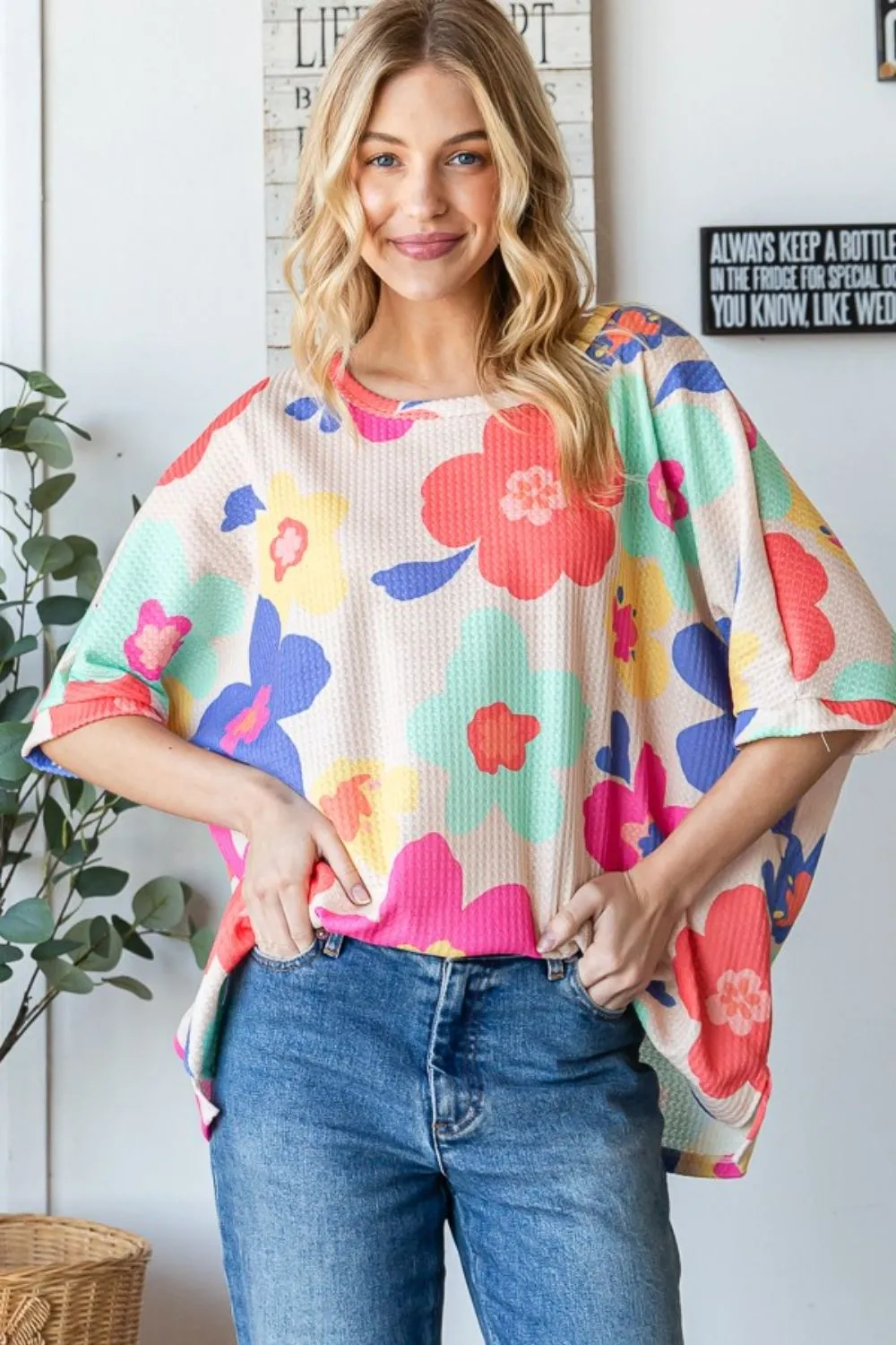 HOPELY Floral Waffle Oversize T-Shirt sold by Charming Charlie product image thumbnail 4