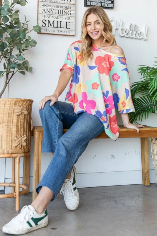 HOPELY Floral Waffle Oversize T-Shirt sold by Charming Charlie