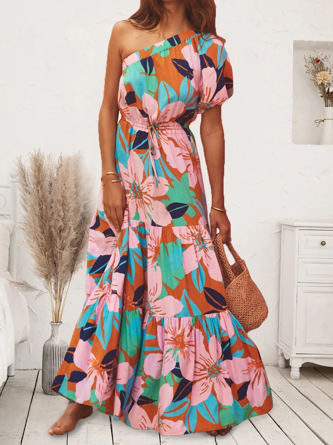 Printed One Shoulder Puff Sleeve Dress sold by Charming Charlie product image thumbnail 5