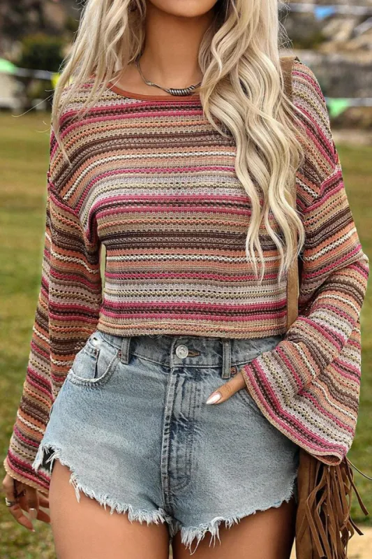 Striped Round Neck Long Sleeve Blouse sold by Charming Charlie