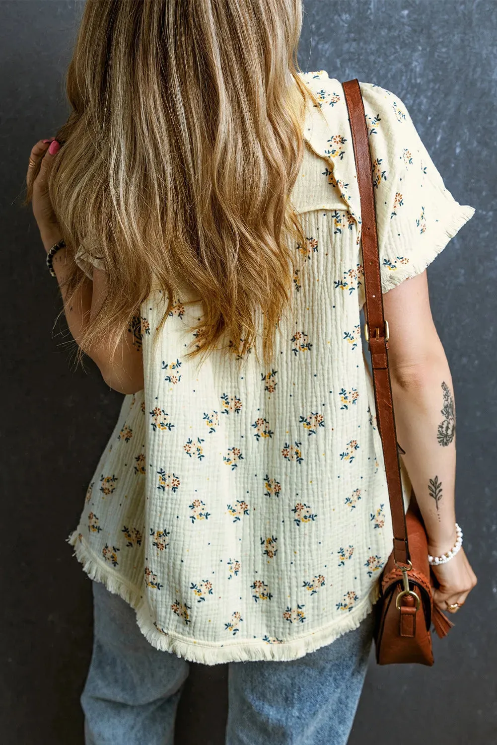 Raw Hem Printed Round Neck Short Sleeve Top sold by Charming Charlie product image thumbnail 2