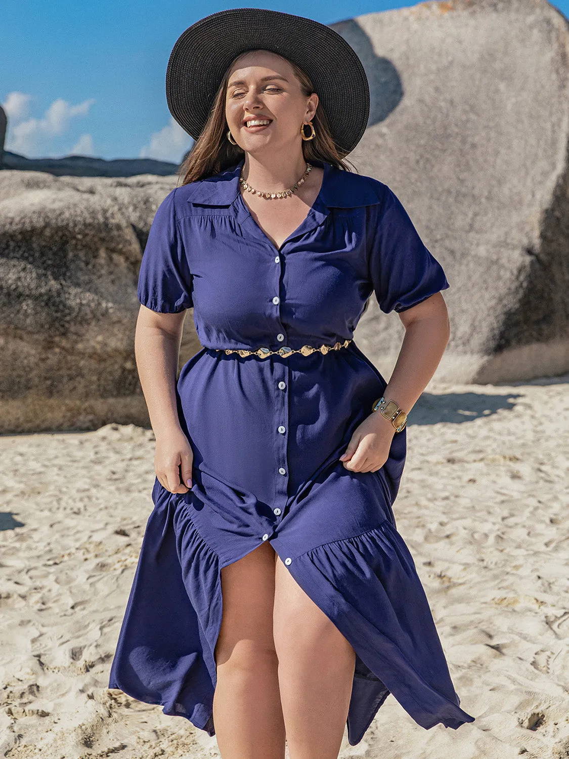 Plus Size Collared Neck Short Sleeve Midi Dress sold by Charming Charlie product image thumbnail 4