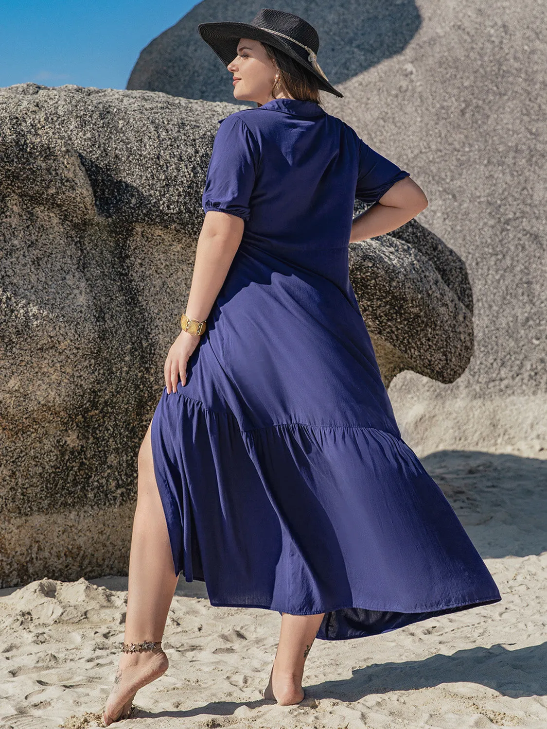 Plus Size Collared Neck Short Sleeve Midi Dress sold by Charming Charlie product image thumbnail 2