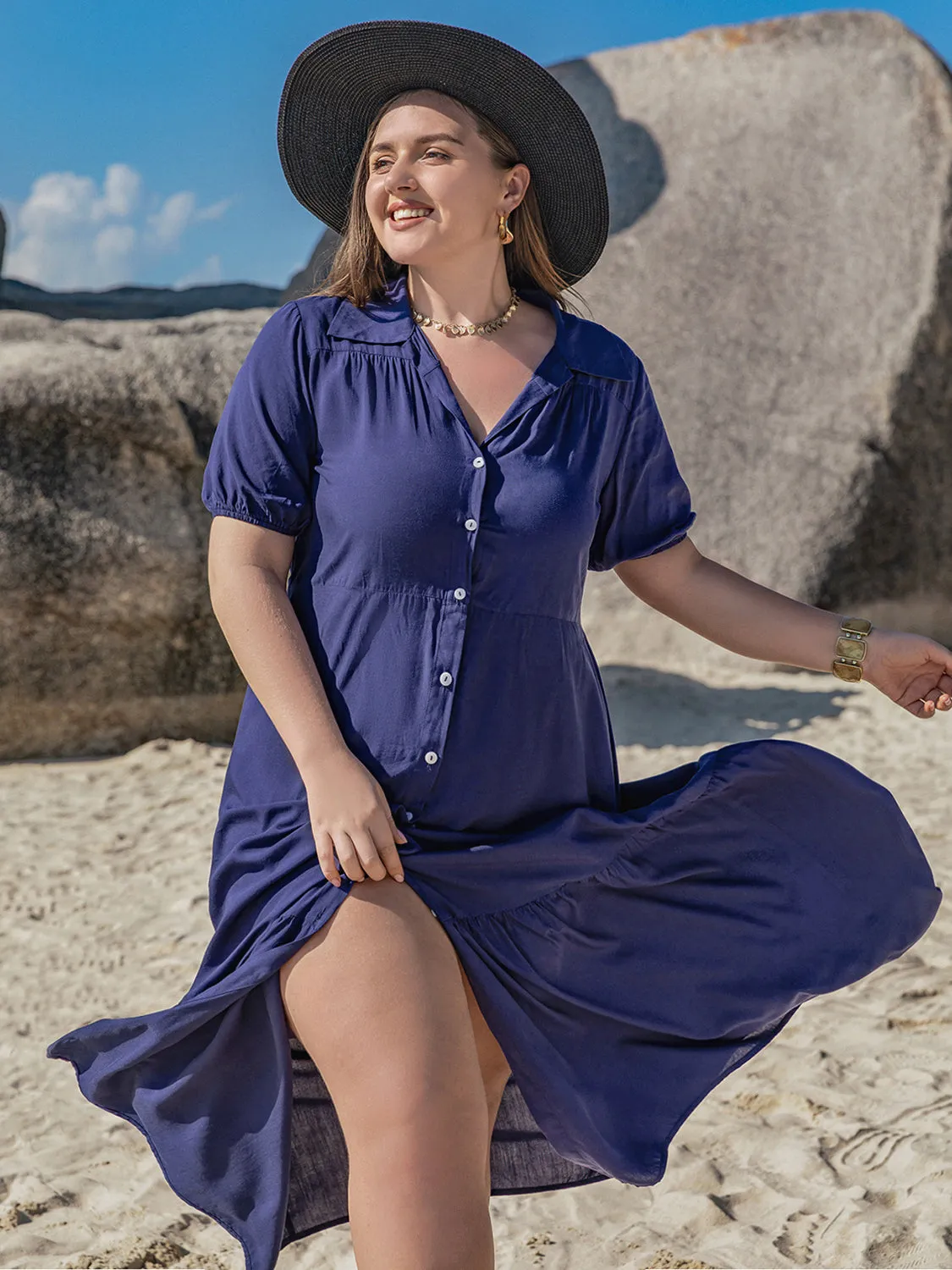 Plus Size Collared Neck Short Sleeve Midi Dress sold by Charming Charlie product image thumbnail 5