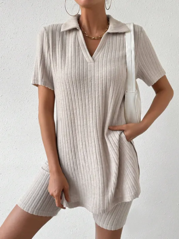 Johnny Collar Short Sleeve Top and Shorts Set made by Charming Charlie