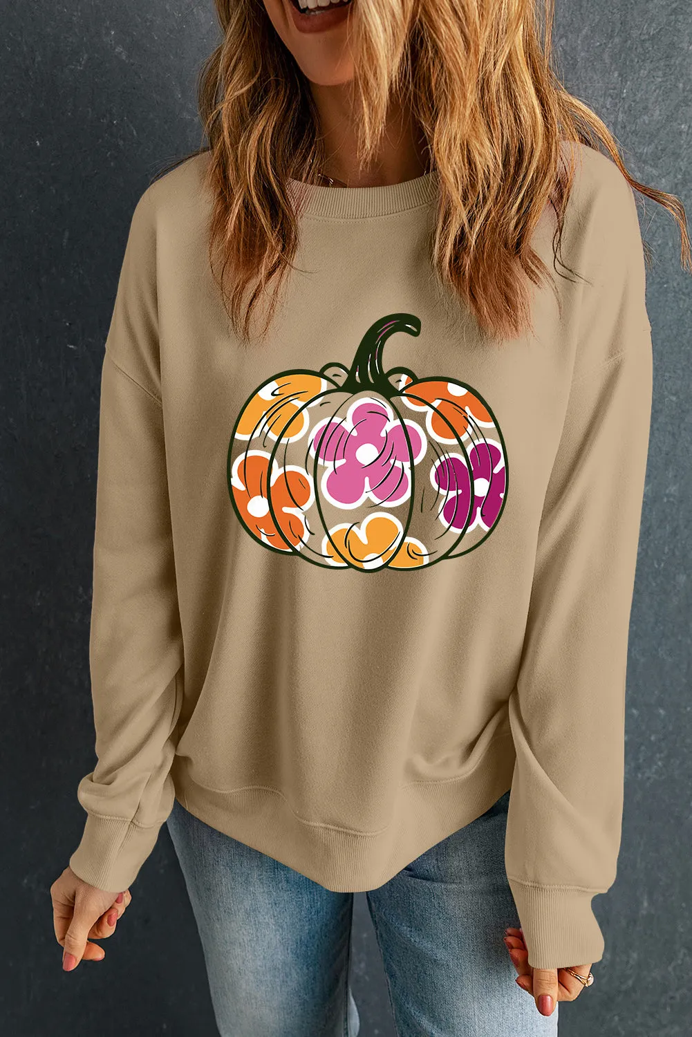 Pumpkin & Flower Graphic Long Sleeve Sweatshirt sold by Charming Charlie