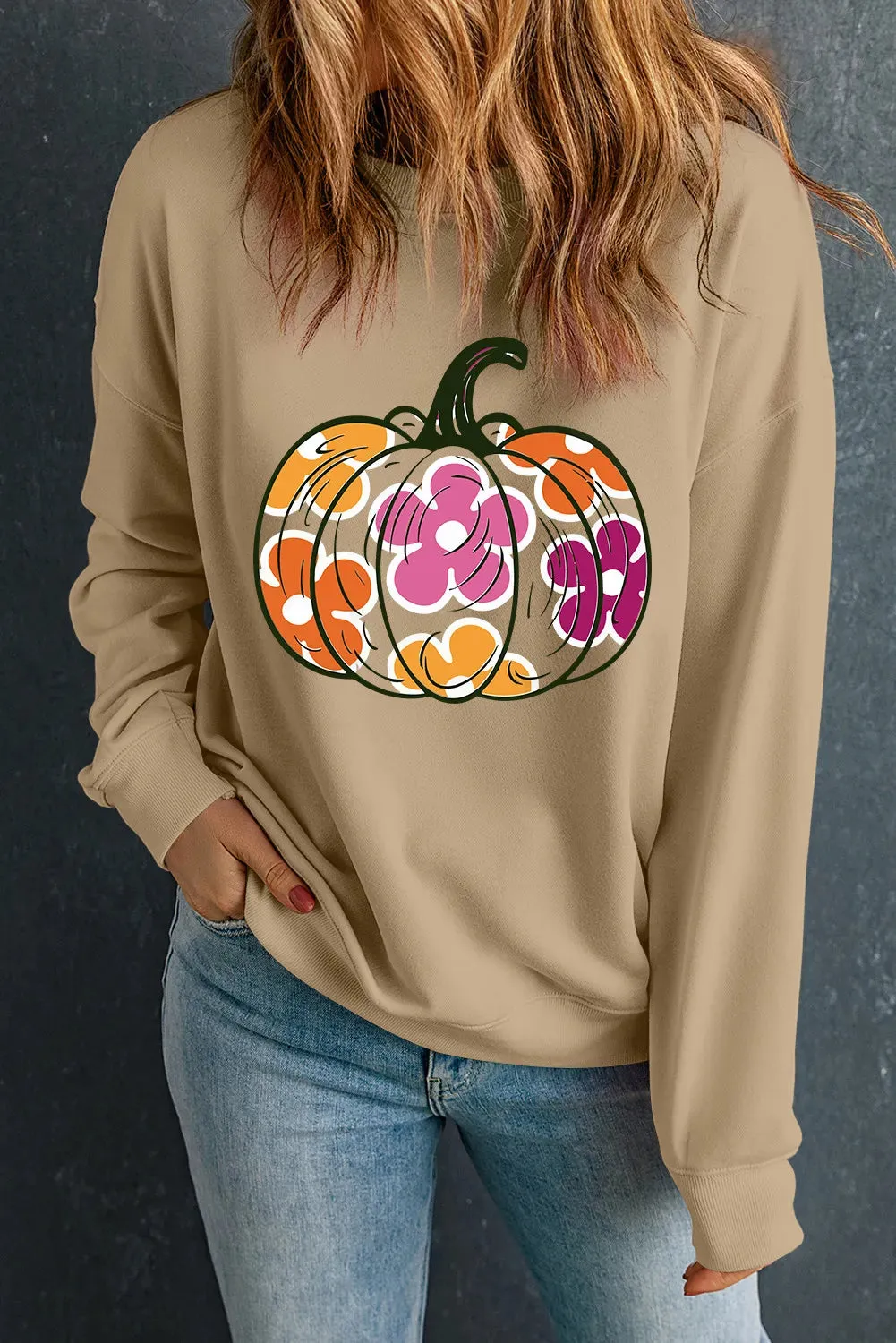 Pumpkin & Flower Graphic Long Sleeve Sweatshirt sold by Charming Charlie product image thumbnail 2