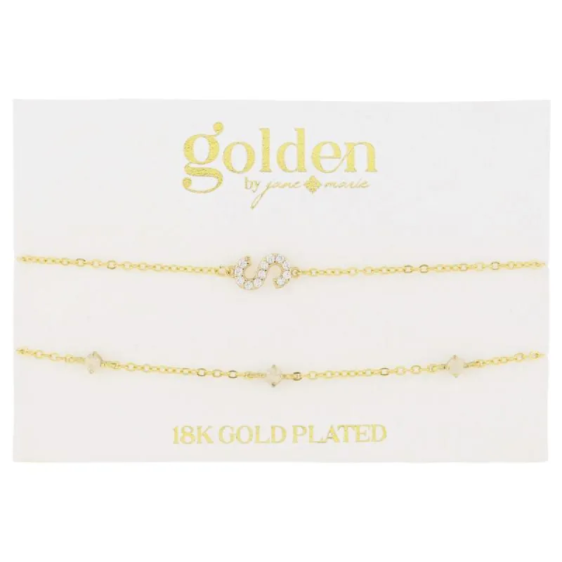 7" Around 18K Gold Plated Set of 2, Cubic Zirconia Pave "S" Initial, Multi Opals Bracelet, 1.5" Ext sold by Charming Charlie