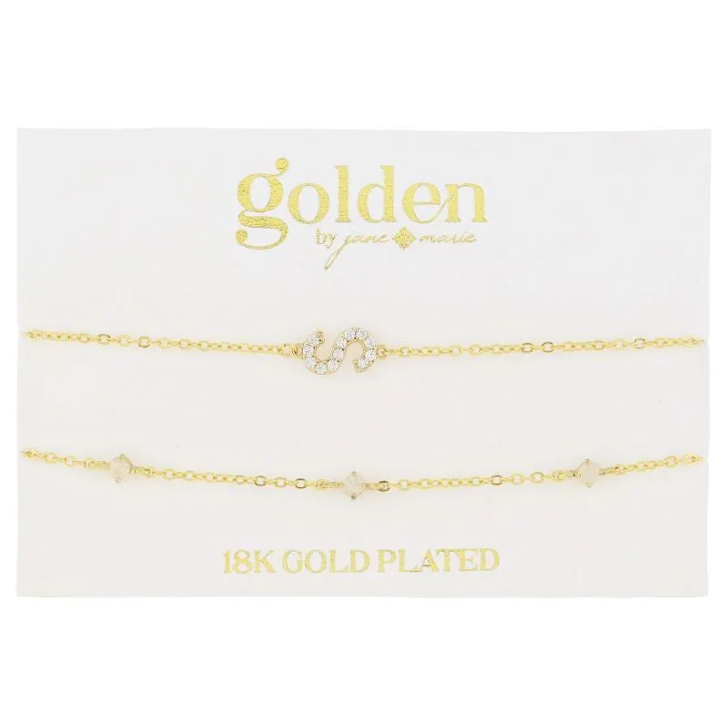 7" Around 18K Gold Plated Set of 2, Cubic Zirconia Pave "S" Initial, Multi Opals Bracelet, 1.5" Ext sold by Charming Charlie