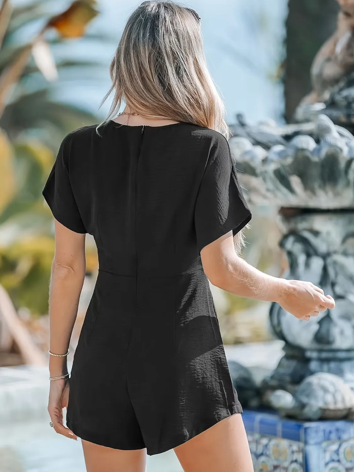 Tied Round Neck Short Sleeve Romper sold by Charming Charlie product image thumbnail 2