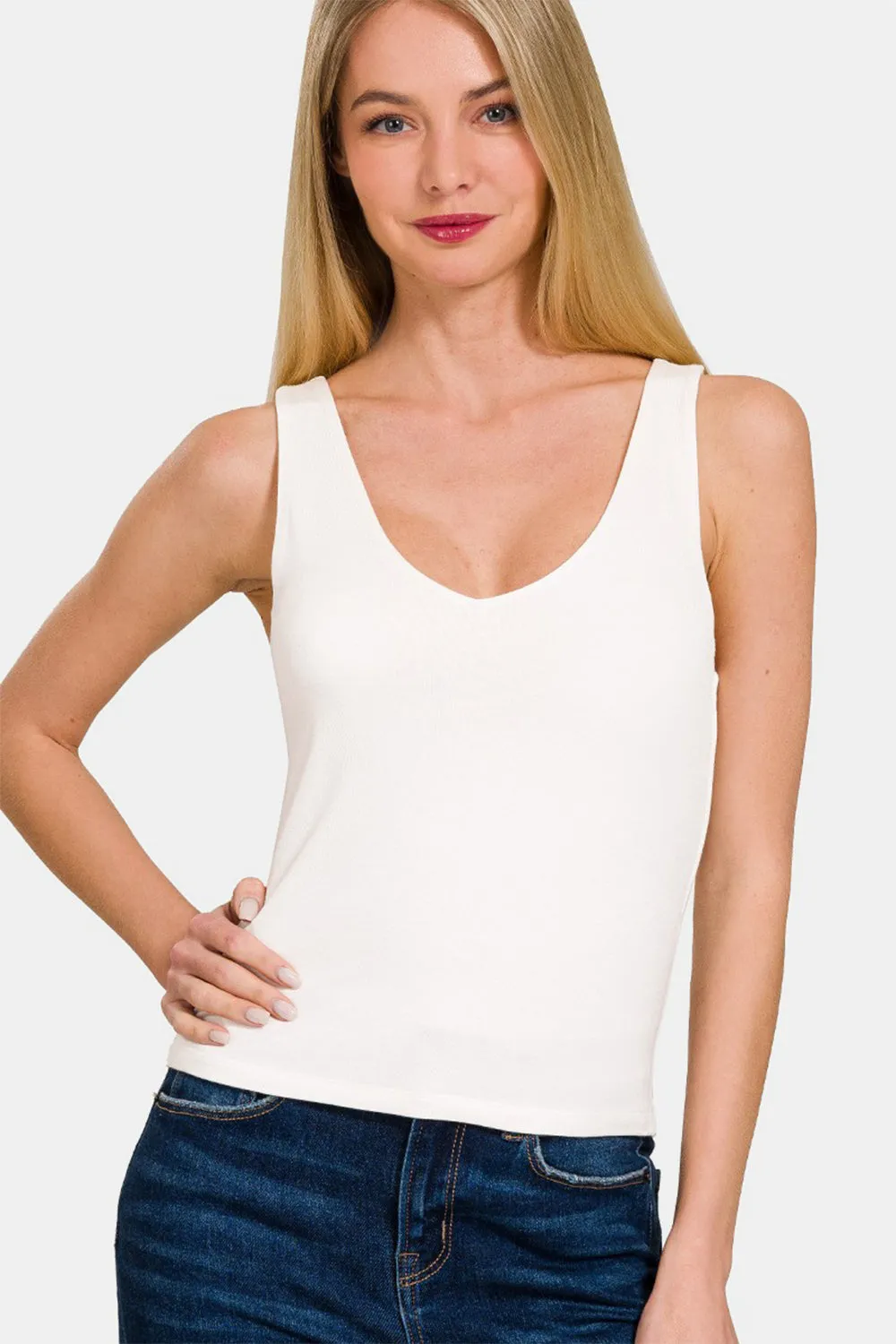 Zenana Double Layer V Neck Tank sold by Charming Charlie
