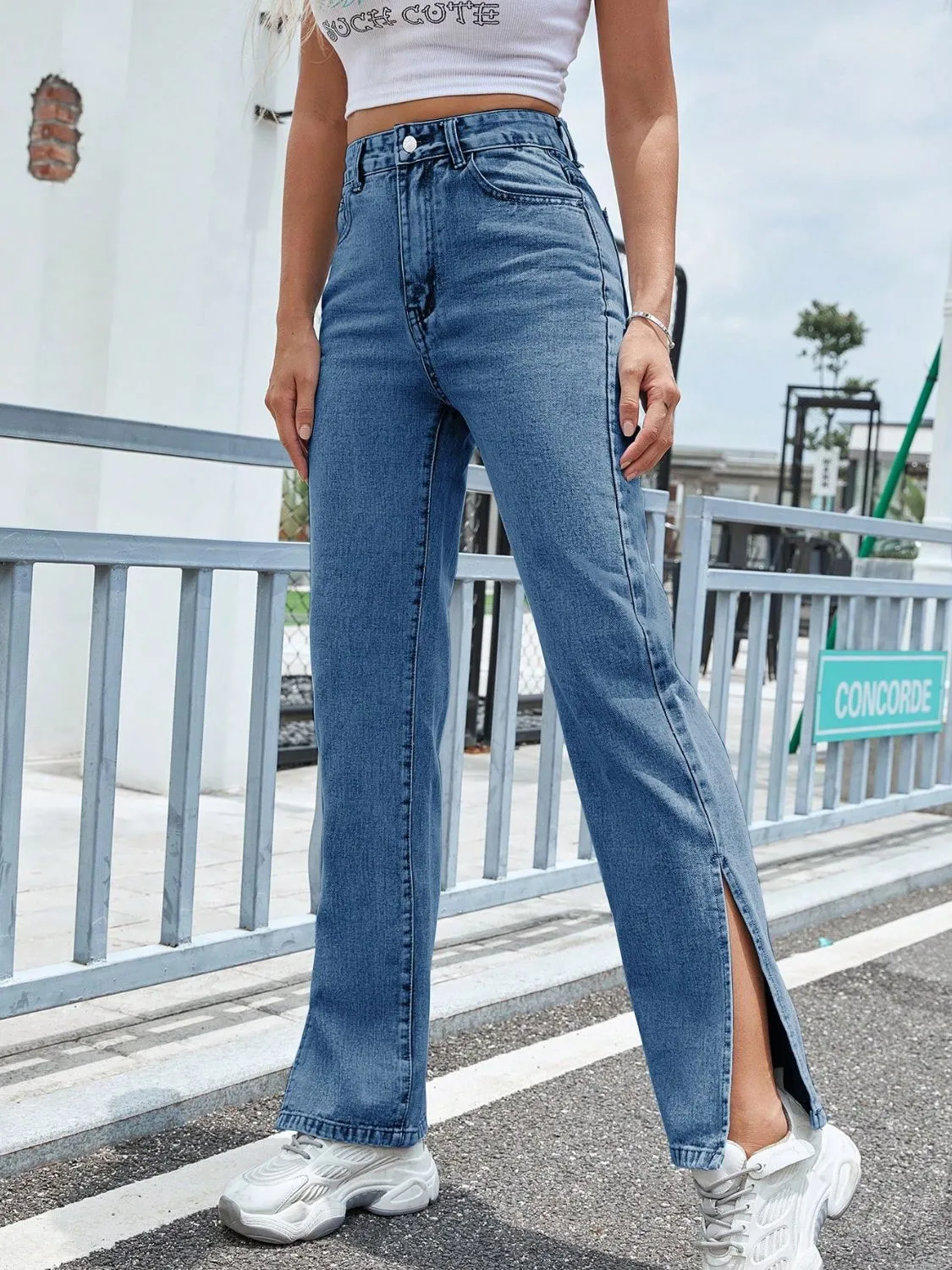 Slit High Waist Jeans with Pockets sold by Charming Charlie