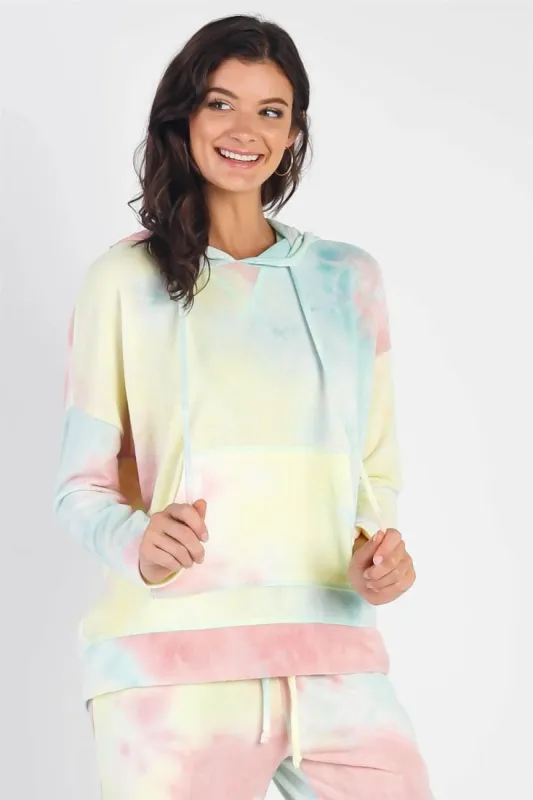 Cherish Apparel Drawstring Tie-Dye Dropped Shoulder Hoodie sold by Charming Charlie