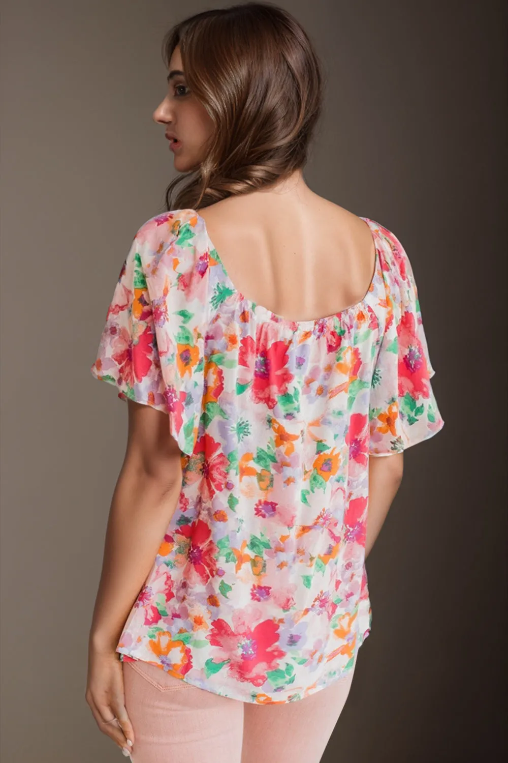 Printed Scoop Neck Flutter Sleeve Blouse sold by Charming Charlie product image thumbnail 2