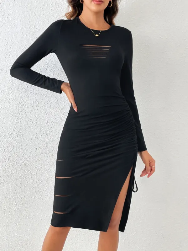 Cutout Round Neck Long Sleeve Slit Dress sold by Charming Charlie