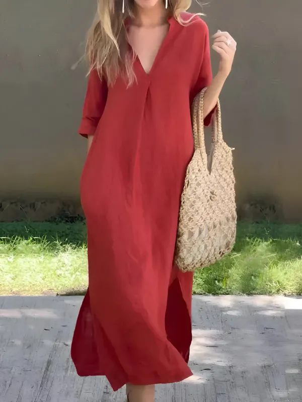 Full Size Notched Half Sleeve Midi Dress sold by Charming Charlie
