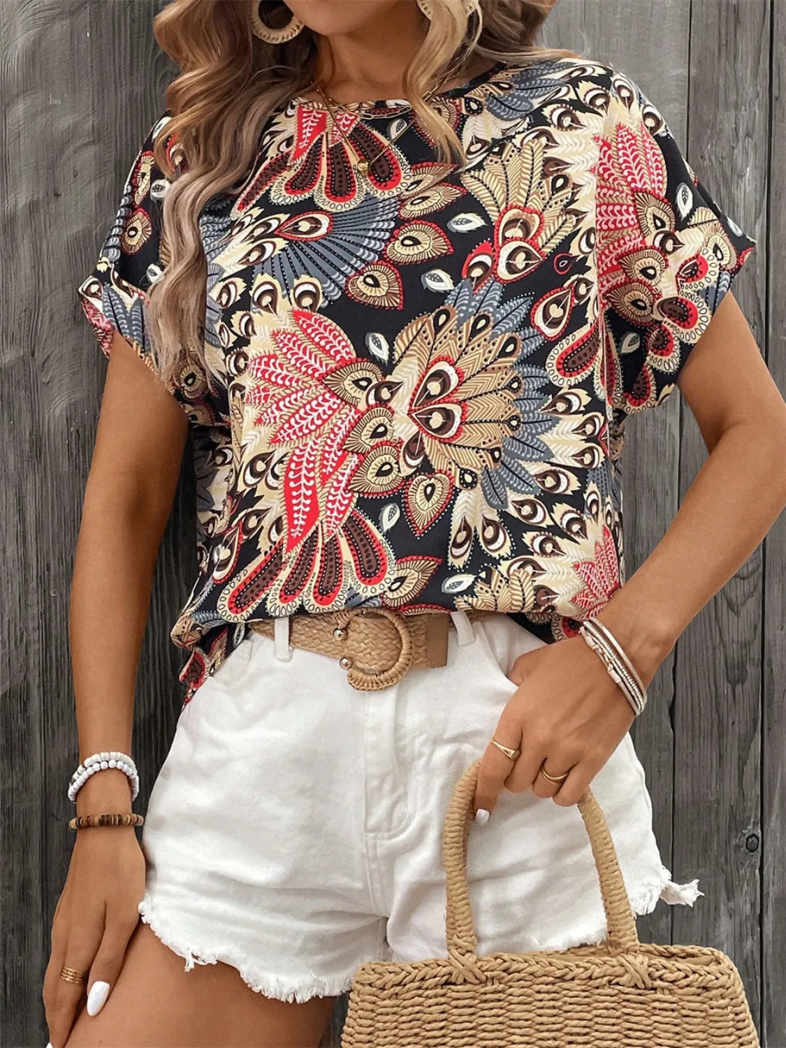 Printed Round Neck Short Sleeve Top sold by Charming Charlie product image thumbnail 3