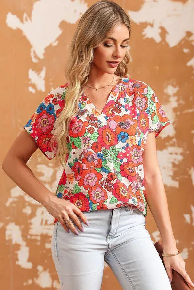 Printed Notched Short Sleeve Blouse sold by Charming Charlie product image thumbnail 3