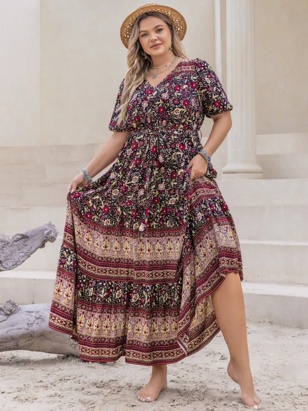 Plus Size Printed V-Neck Short Sleeve Maxi Dress sold by Charming Charlie