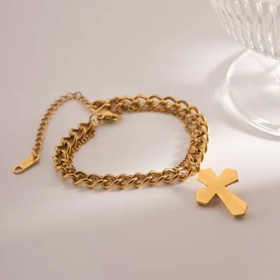 Stainless Steel Imitation Gemstone Cross Shape Pendant Bracelet sold by Charming Charlie product image thumbnail 3