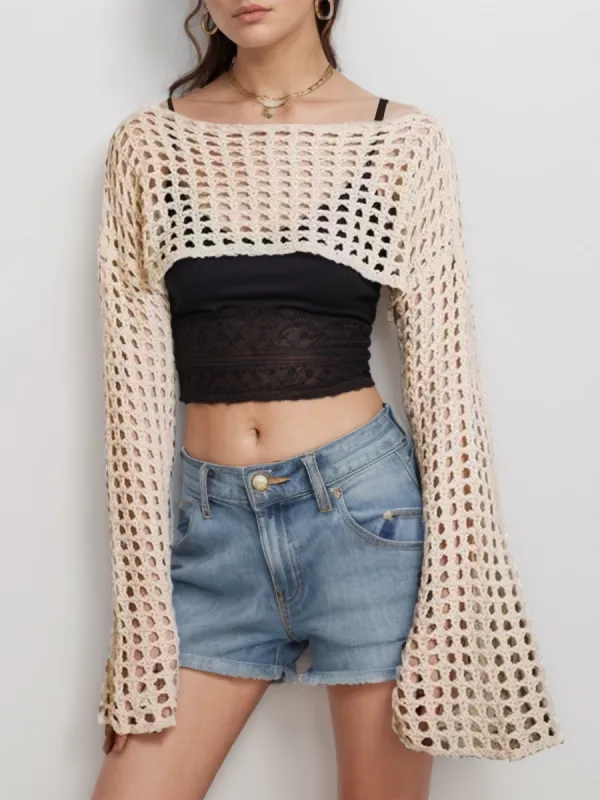 Openwork Boat Neck Long Sleeve Knit Cover Up sold by Charming Charlie