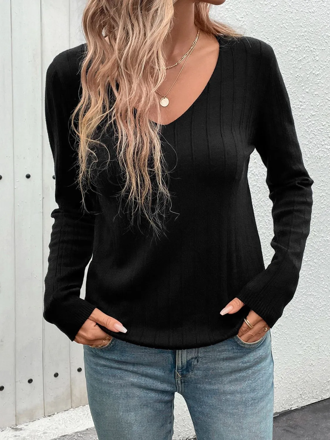 V-Neck Long Sleeve Knit Top sold by Charming Charlie product image thumbnail 3