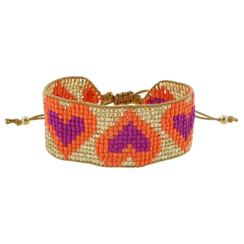 Gold with Bright Orange and Magenta Hearts Beaded Band Bracelet, 1.25" Wide sold by Charming Charlie