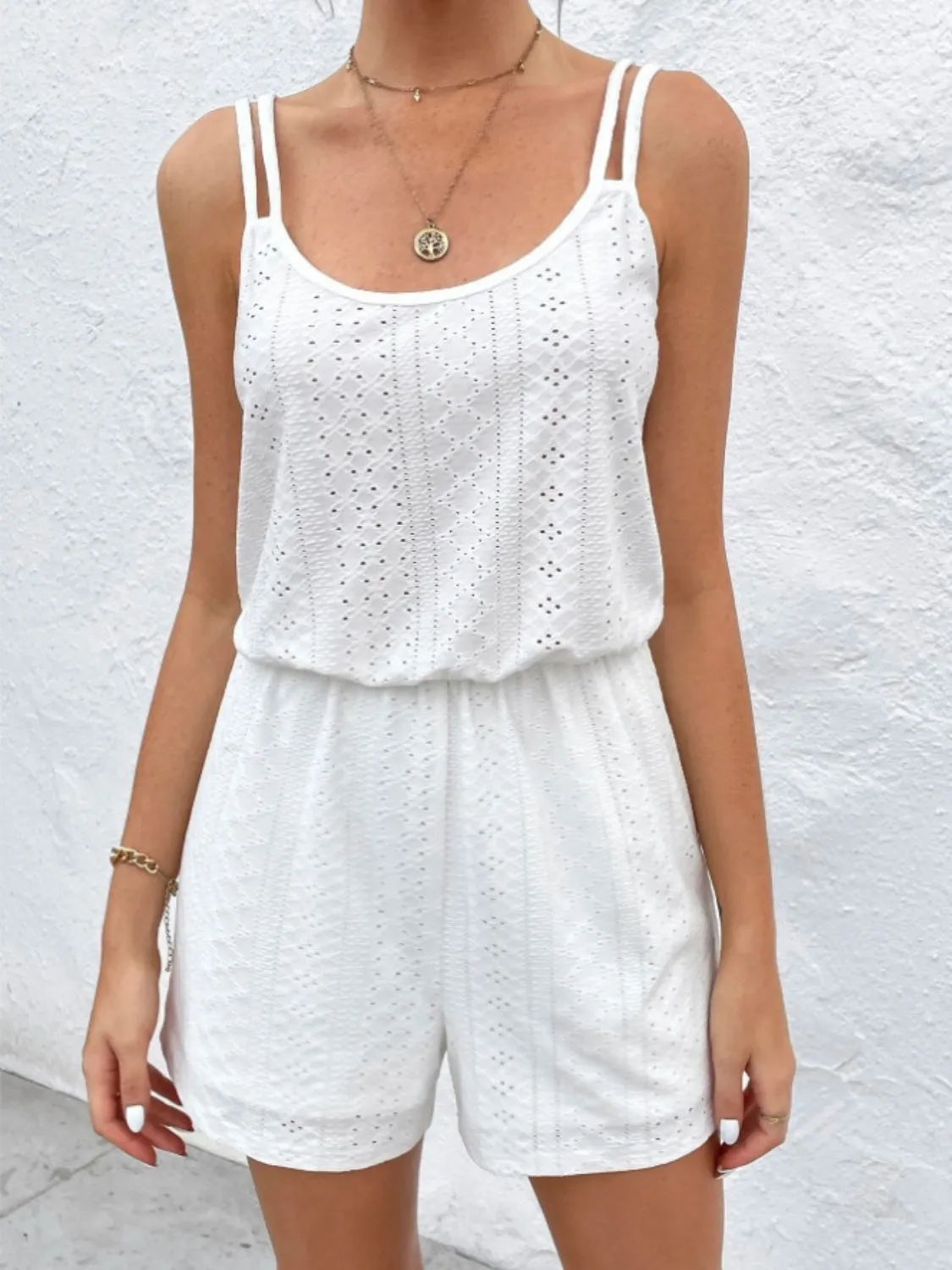 Eyelet Scoop Neck Double Spaghetti Straps Romper sold by Charming Charlie product image thumbnail 5