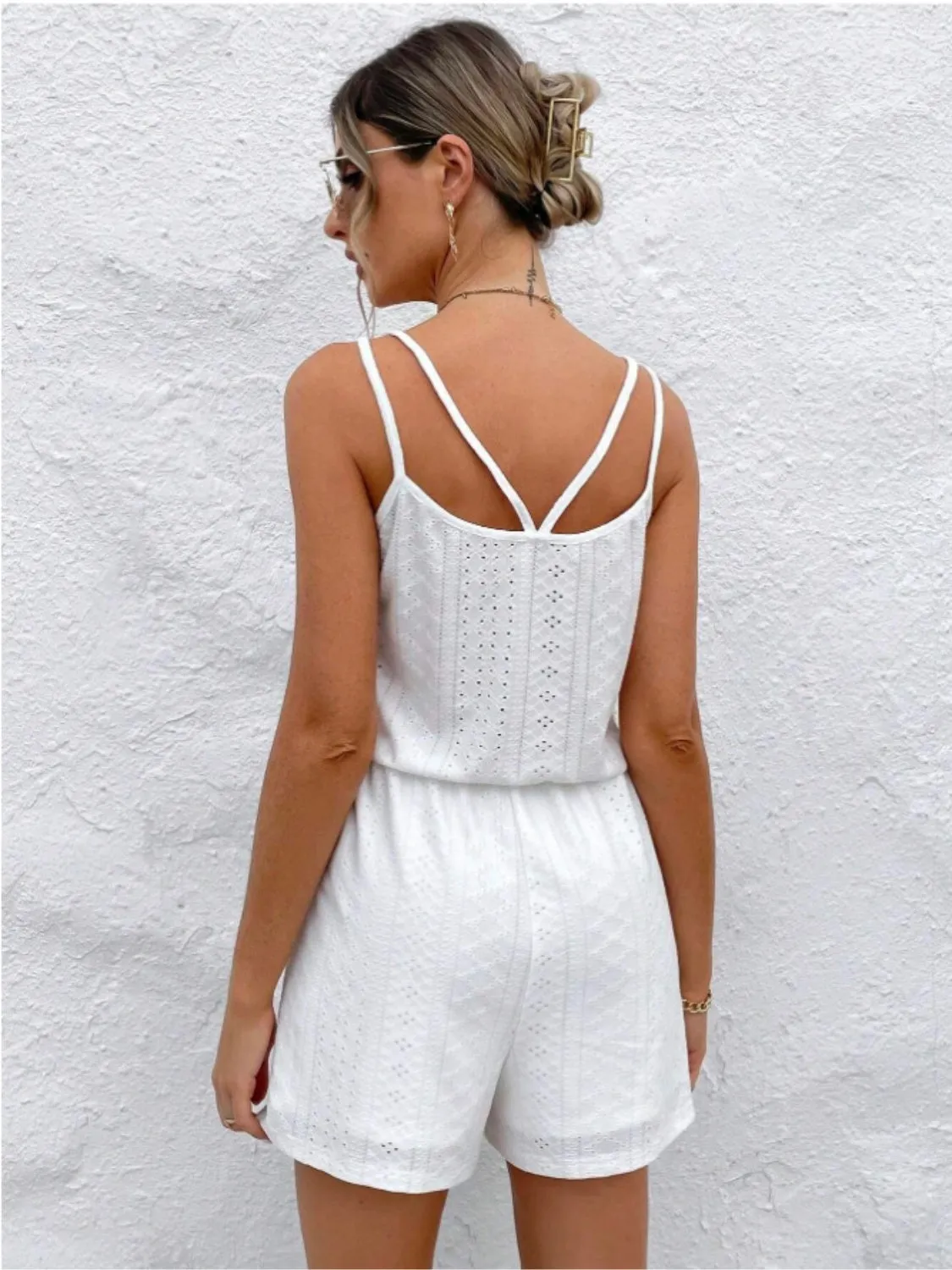 Eyelet Scoop Neck Double Spaghetti Straps Romper sold by Charming Charlie product image thumbnail 2