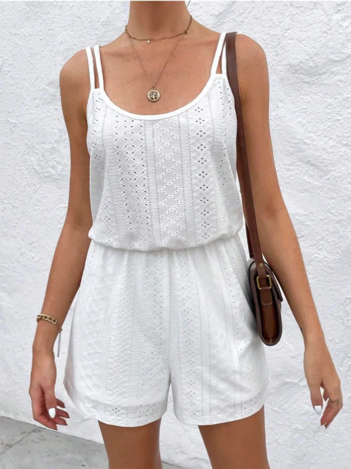Eyelet Scoop Neck Double Spaghetti Straps Romper sold by Charming Charlie product image thumbnail 3