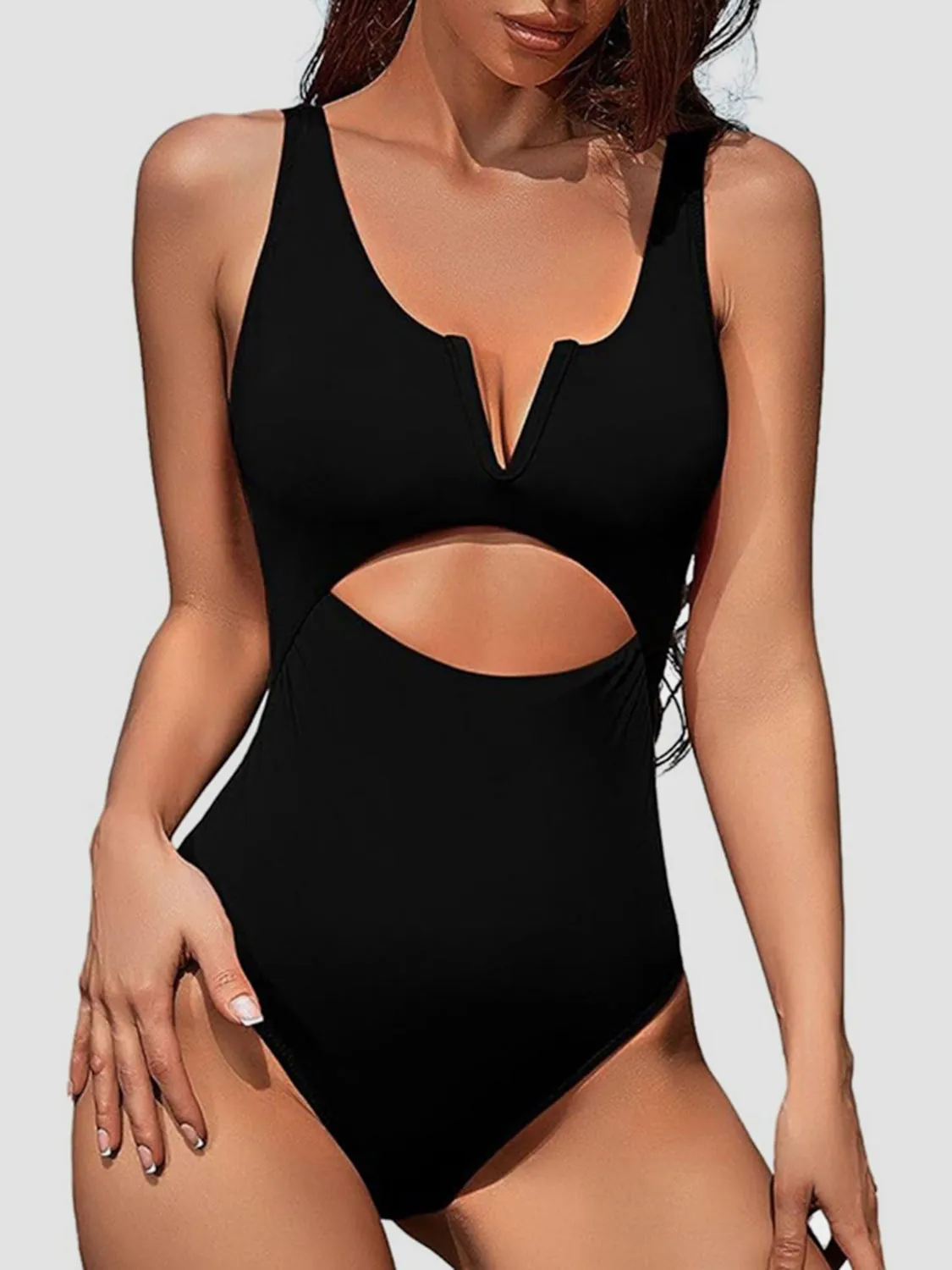 Cutout Notched Wide Strap One-Piece Swimwear sold by Charming Charlie