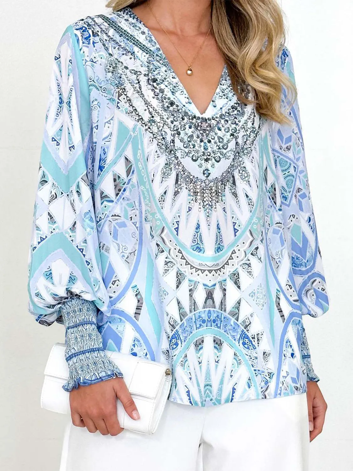 Printed V-Neck Long Sleeve Blouse sold by Charming Charlie product image thumbnail 3