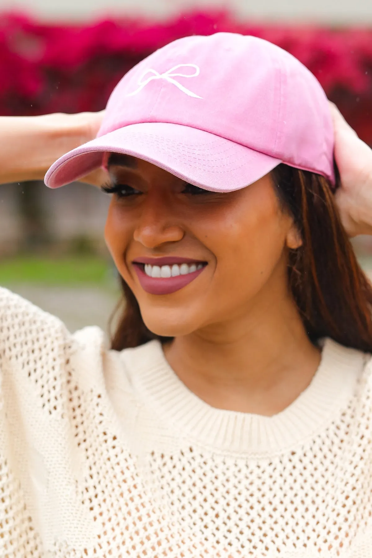 Pink Embroidered Bow Baseball Cap sold by Charming Charlie product image thumbnail 3