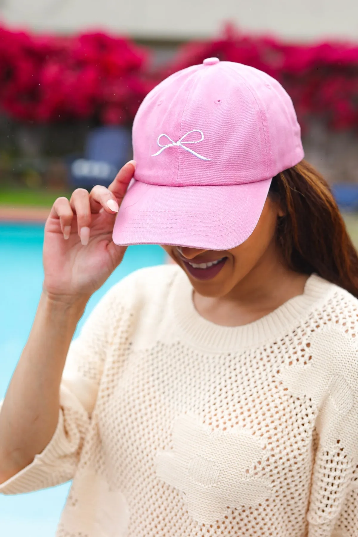 Pink Embroidered Bow Baseball Cap sold by Charming Charlie product image thumbnail 2