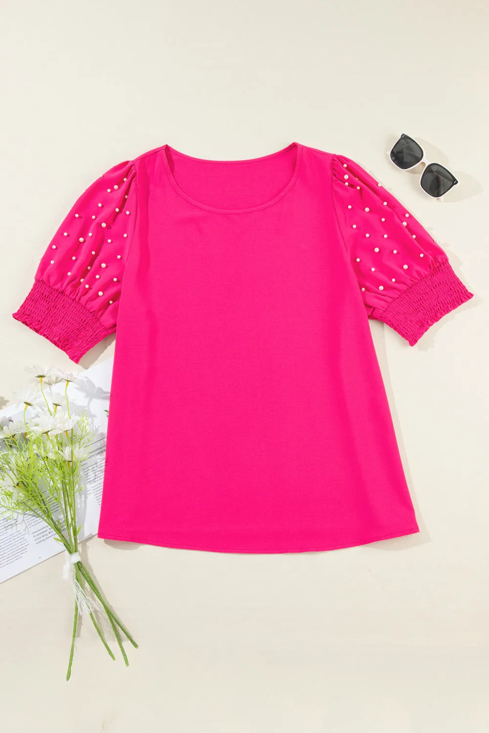 Plus Size Pearl Detail Round Neck Short Sleeve Blouse sold by Charming Charlie product image thumbnail 4